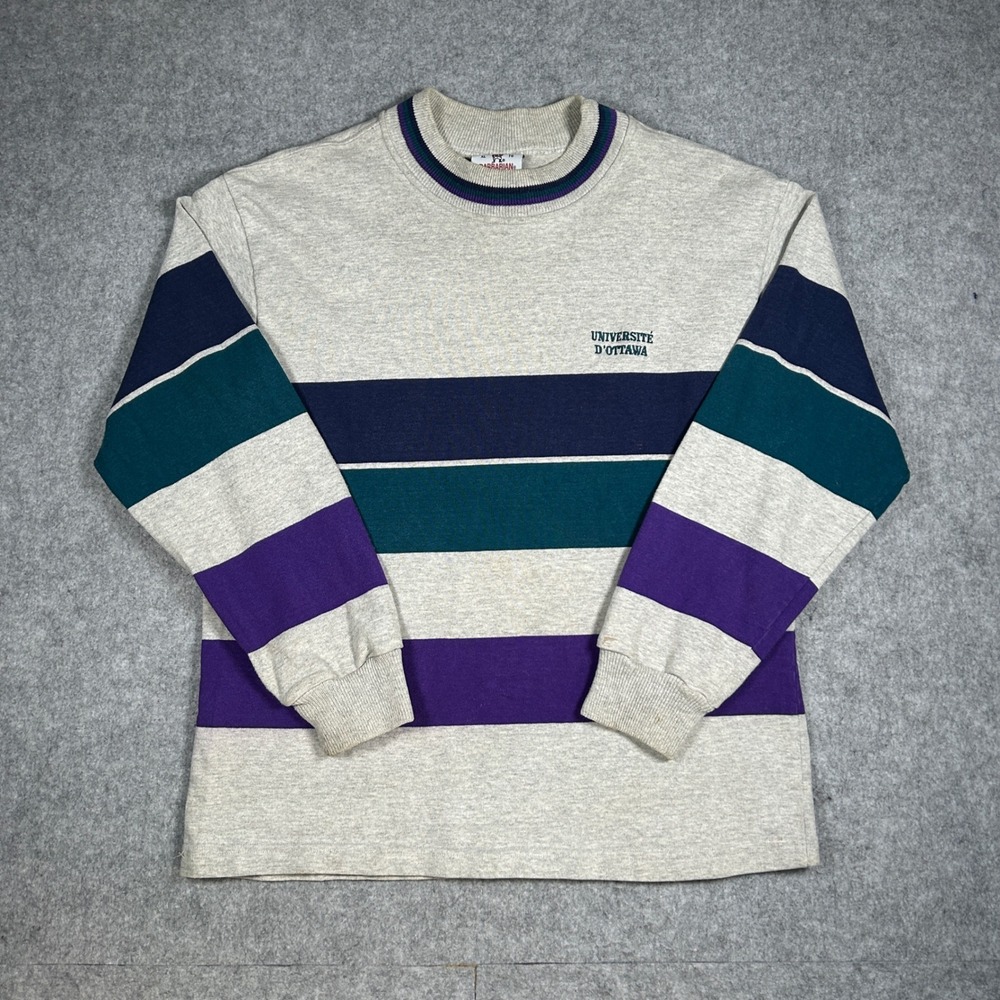Vintage Barbarian rugby Shirt Mens XL grey striped Universite D'Ottawa‎ 80s
